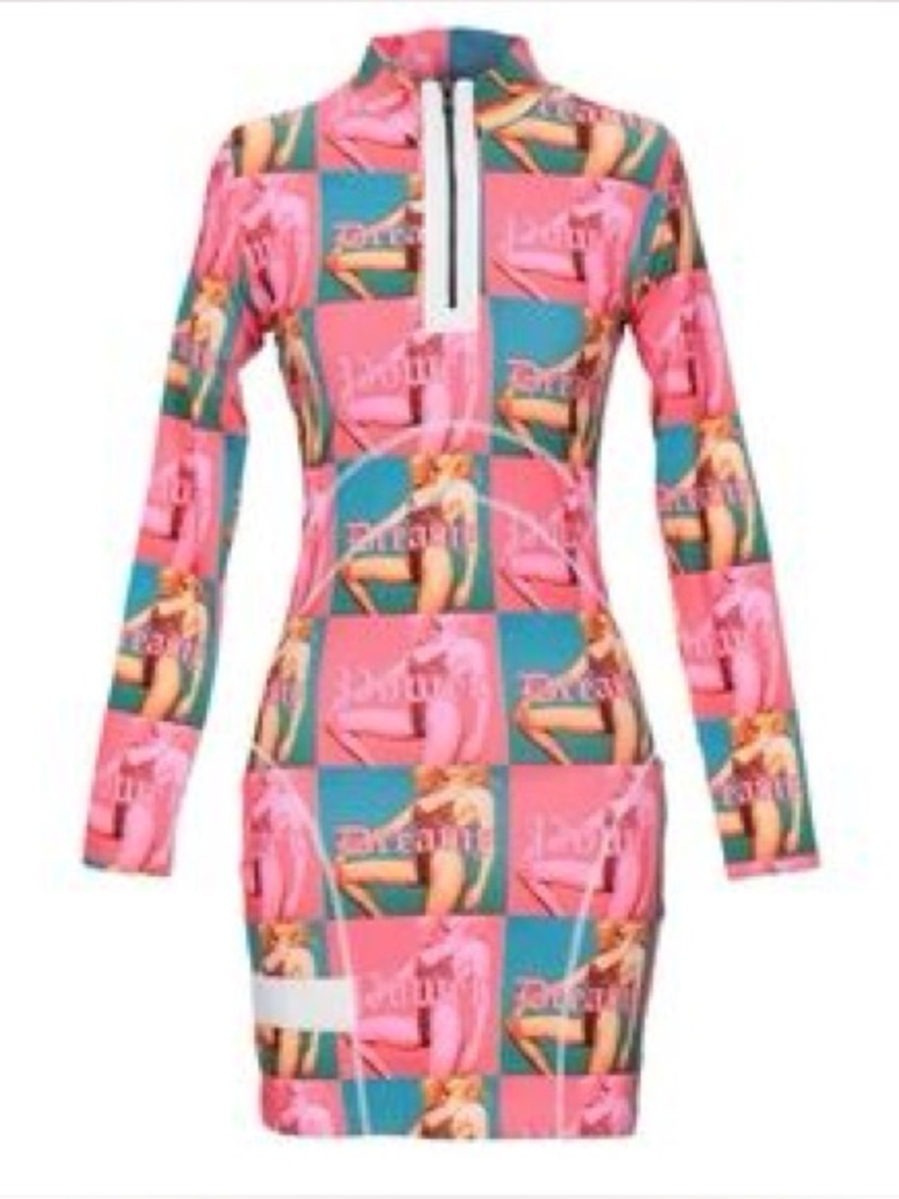 House of Holland Pink and Green Long Sleeve Dress